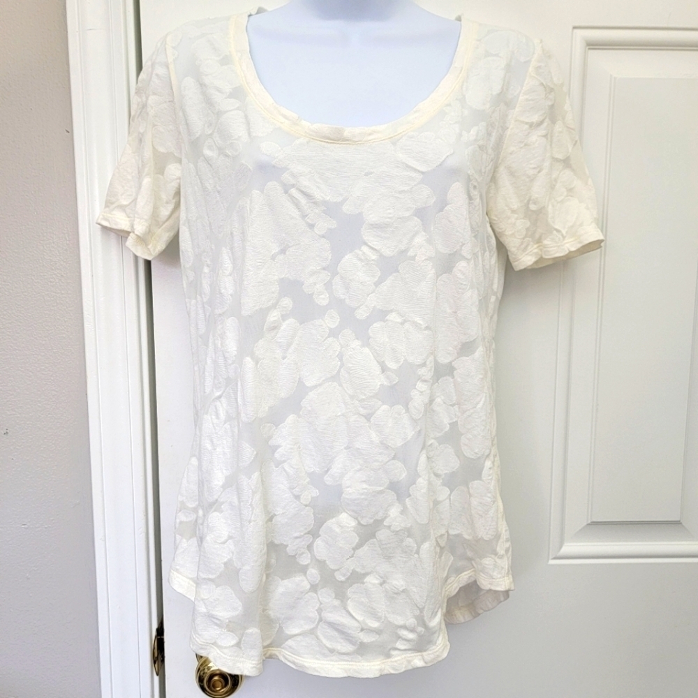 Babaton Aritzia Semi Sheer Burnout Floral Ivory White Short Sleeve Top Size XS